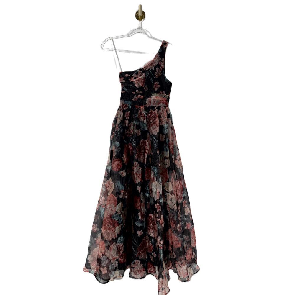 NWT Lulus Truly Extraordinary Black Floral Organza One-Shoulder Maxi Dress XS - Picture 6 of 8